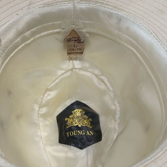 Young An Fedora Hat Men’s Size L 7 1/4 - 7 3/8 Color Cream Canvas - Picture 9 of 11